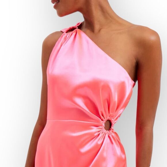 French Connection NWT Adaline Satin One Shoulder‎ Dress in Neon Rose - size 10 - Picture 6 of 16